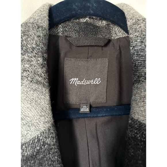 Madewell Dorset Blazer Jacket XL Plaid Check Buffalo Black White Wool Oversized - Picture 3 of 15